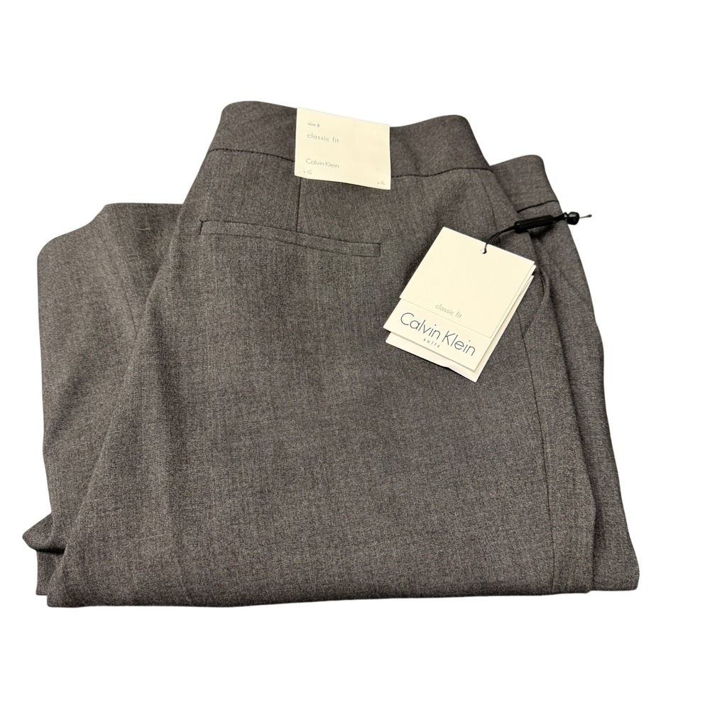 Calvin Klein Dress Pants Womens 8 (32x32) Classic Fit Gray Wide Leg Trousers NEW